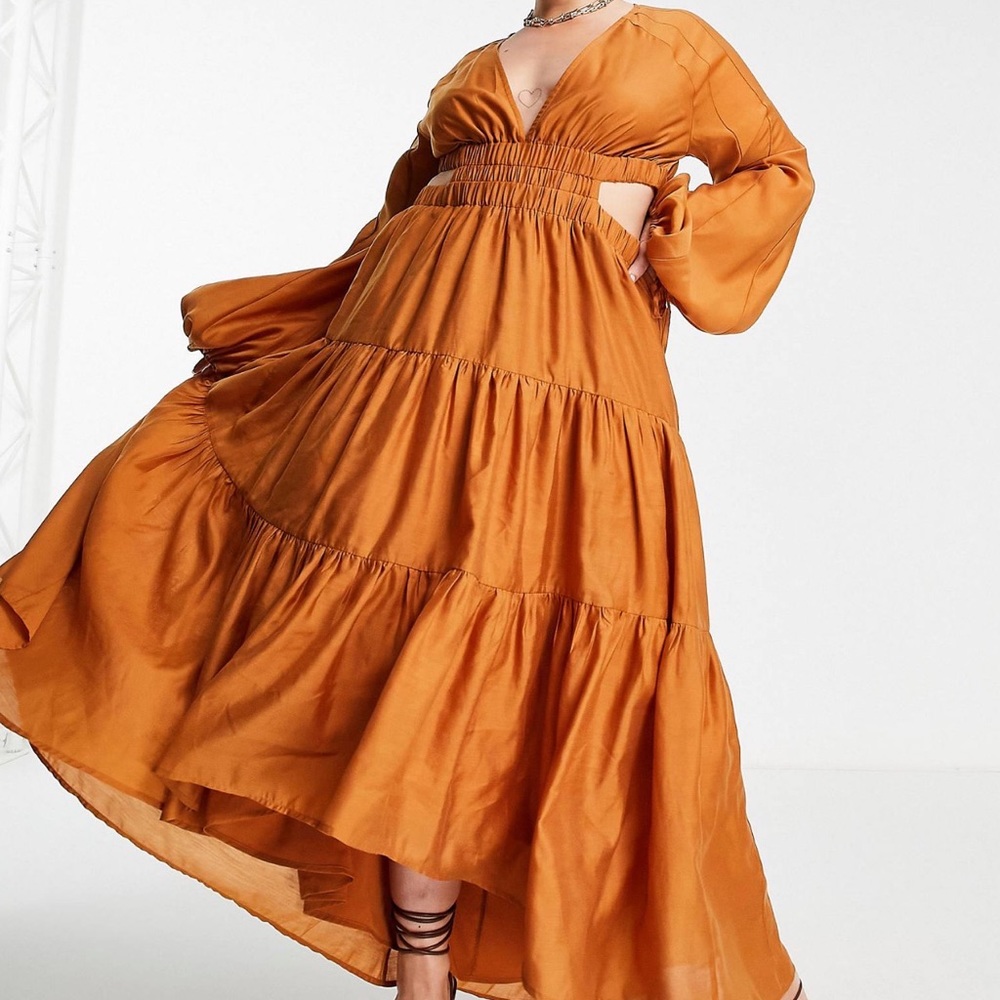 ASOS Design Curve tiered voile with ruched strap detail